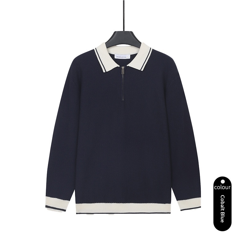 Mens Solid-Color Casual Top With Lapel And Half-Zip - Image 4