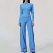 Zip-up Jacket Tummy-control Bootcut Pants, Yoga Outfit