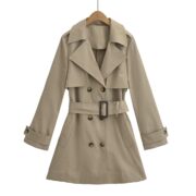Loose-fit Belted Long Double-breasted Trench Coat For Women