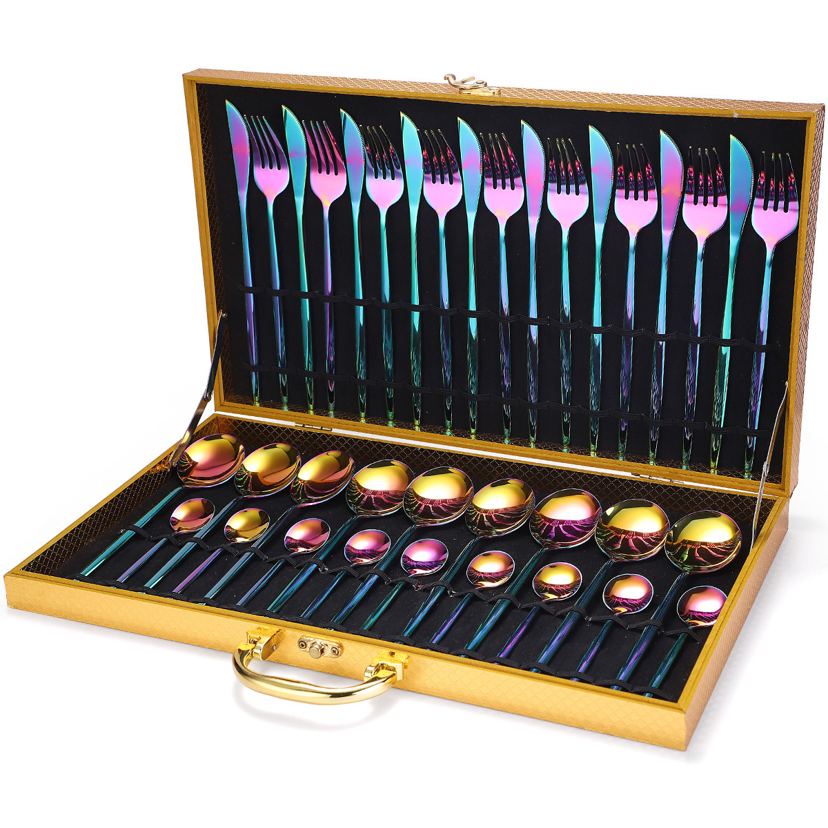 36-piece Stainless Steel Tableware Wooden Box Gift Box Set - Image 4
