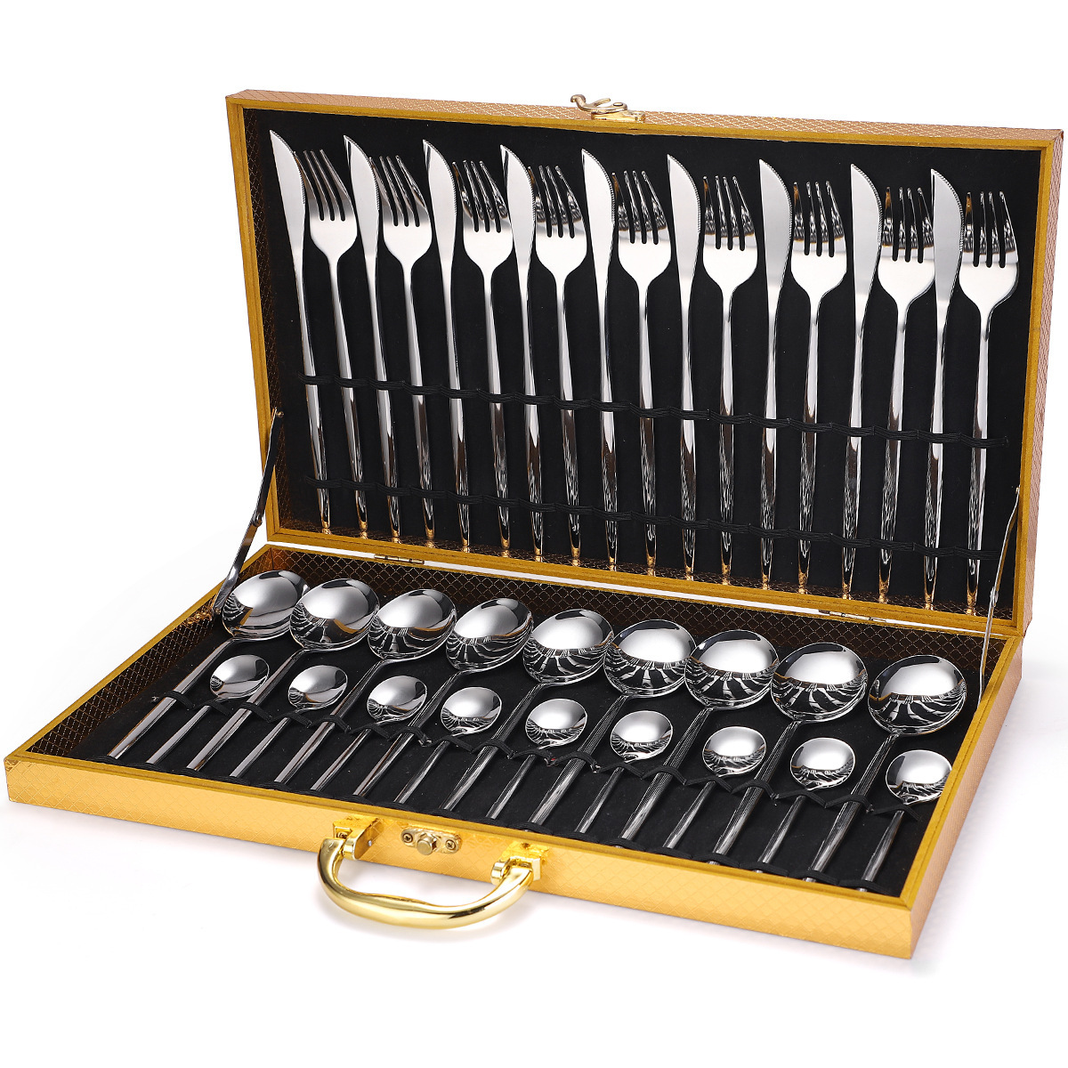 36-piece Stainless Steel Tableware Wooden Box Gift Box Set - Image 3