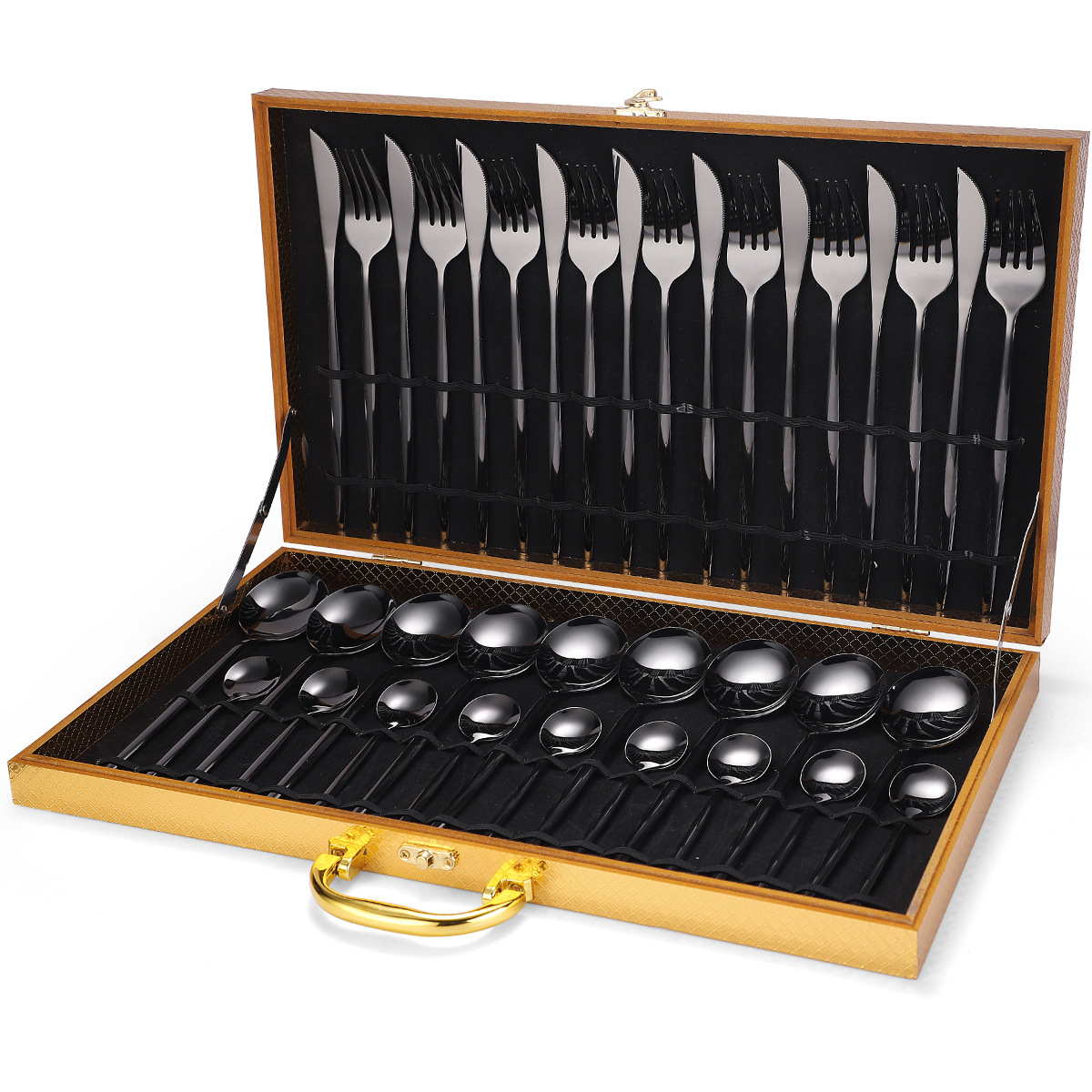 36-piece Stainless Steel Tableware Wooden Box Gift Box Set - Image 2