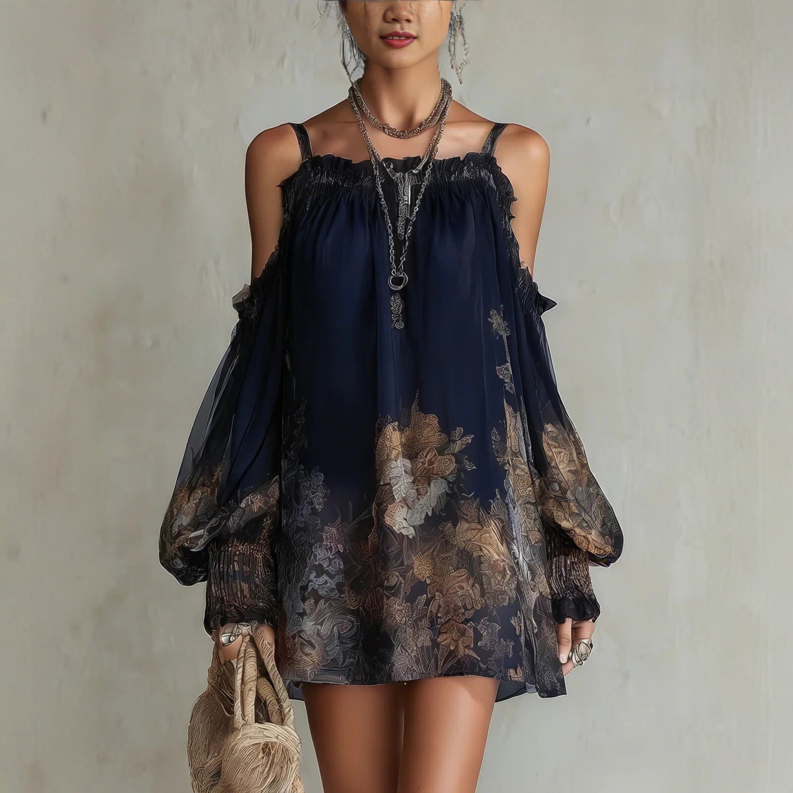 New Resort-style Womens Printed Strap Dress