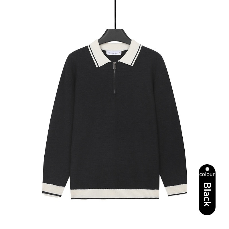 Mens Solid-Color Casual Top With Lapel And Half-Zip - Image 5
