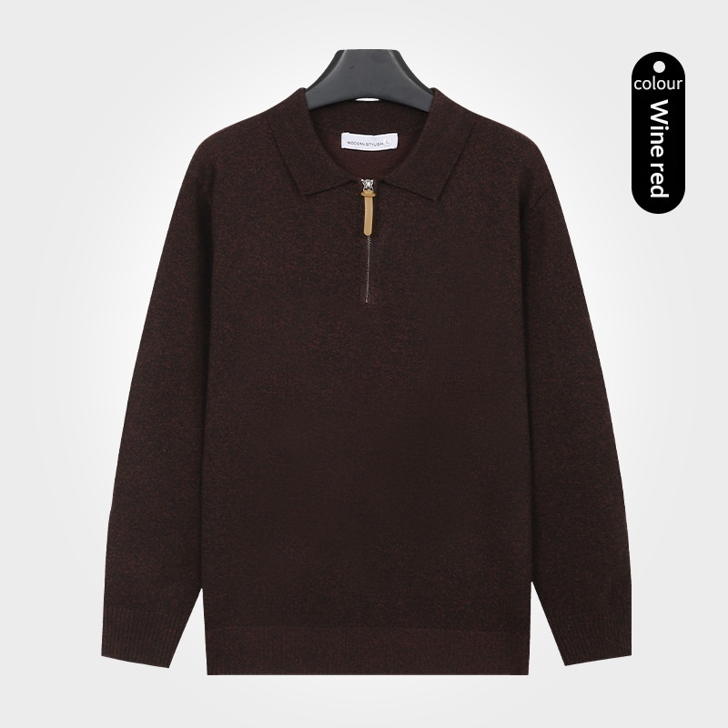 Lapel Knit Sweater With A Half-zip And Long Sleeves For Men - Image 8