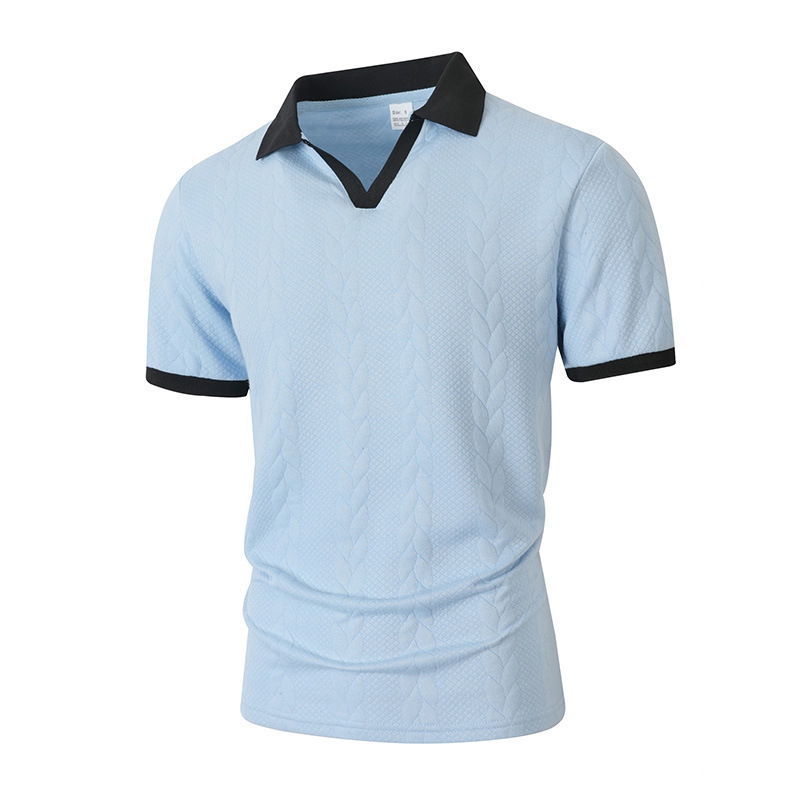 Patchwork Short-sleeved Solid-color Jacquard Casual Mens T-shirt - Image 6