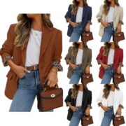 Contrast-color Leopard-print Lapel Casual Blazer