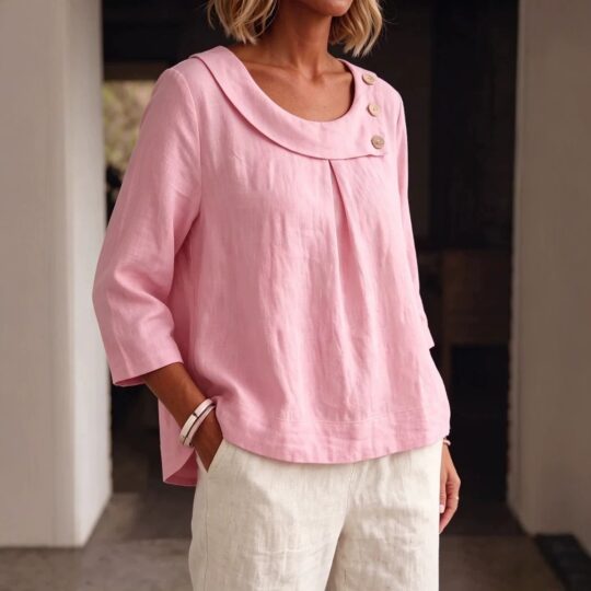 Casual Round-neck Shirt, Loose-fitting Top For Women