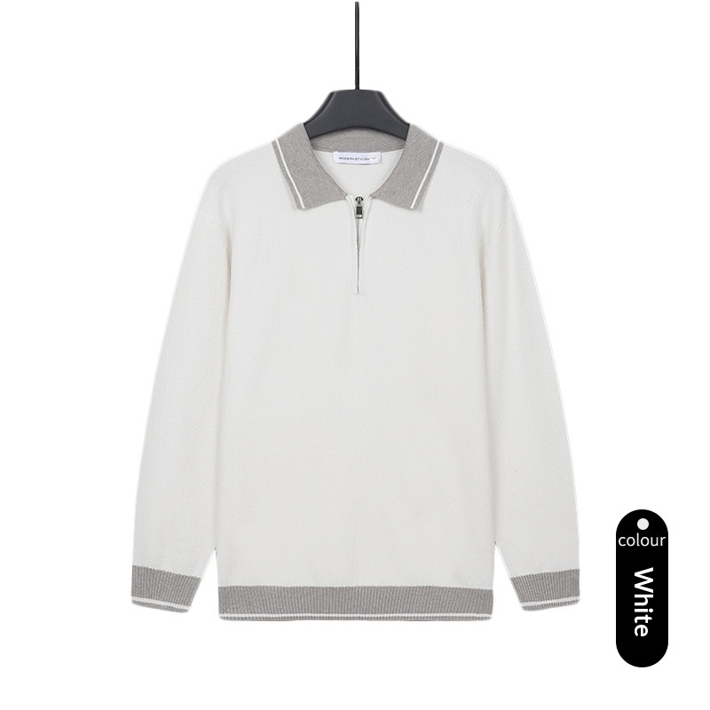 Mens Solid-Color Casual Top With Lapel And Half-Zip - Image 3