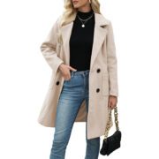 Womens Long-sleeve Suit-collar Double-breasted Wool Overcoat