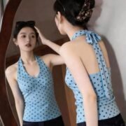 Chest-padded Figure-flattering Sleeveless Top With A Backless Design Lace-up Detailing And A Bow Accent