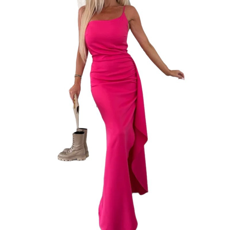 Summer New Womens One-Shoulder Slit Sexy Elegant Waist-Cinching Dress - Image 5