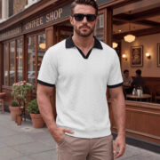 Patchwork Short-sleeved Solid-color Jacquard Casual Mens T-shirt
