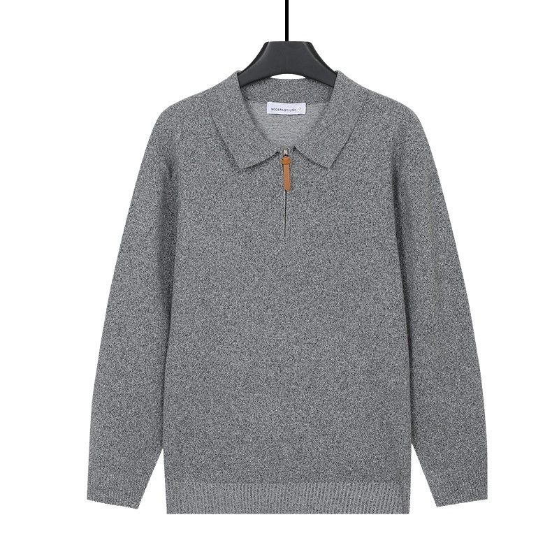 Lapel Knit Sweater With A Half-zip And Long Sleeves For Men - Image 4