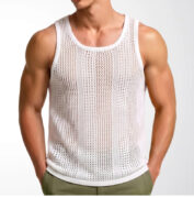 New Summer Men's Sleeveless Knit Hollow-out Deep U-Neck Casual Tank Top