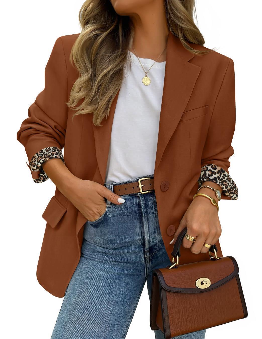 Contrast-color Leopard-print Lapel Casual Blazer - Image 9