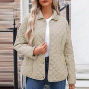 Womens Casual Solid-color Lapel Quilted Jacket