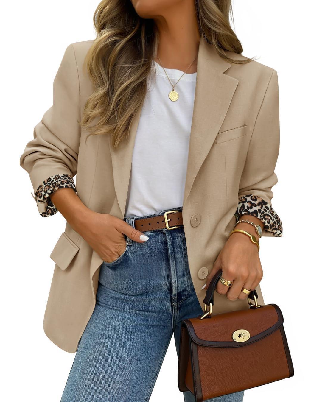 Contrast-color Leopard-print Lapel Casual Blazer - Image 10