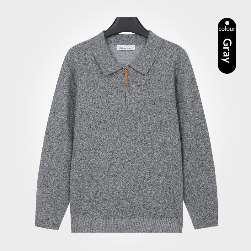 Lapel Knit Sweater With A Half-zip And Long Sleeves For Men - Image 7