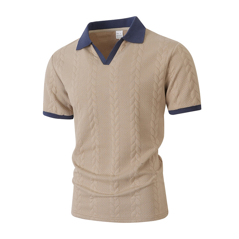 Patchwork Short-sleeved Solid-color Jacquard Casual Mens T-shirt - Image 4