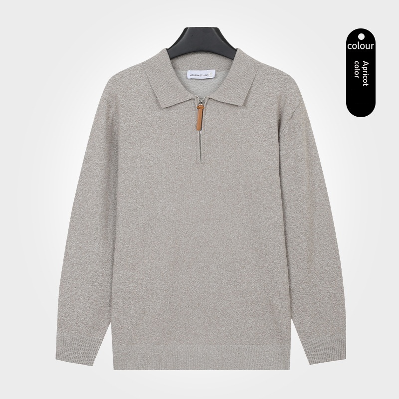 Lapel Knit Sweater With A Half-zip And Long Sleeves For Men - Image 9