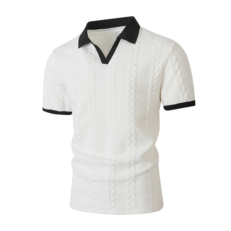 Patchwork Short-sleeved Solid-color Jacquard Casual Mens T-shirt - Image 8