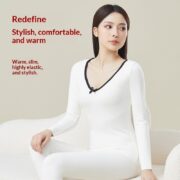 Color-Block Bow-Knot Design Thermal Underwear Womens Set
