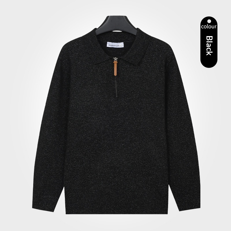 Lapel Knit Sweater With A Half-zip And Long Sleeves For Men - Image 6