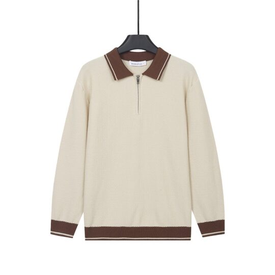 Mens Solid-Color Casual Top With Lapel And Half-Zip
