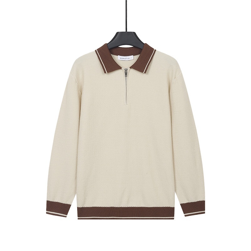 Mens Solid-Color Casual Top With Lapel And Half-Zip