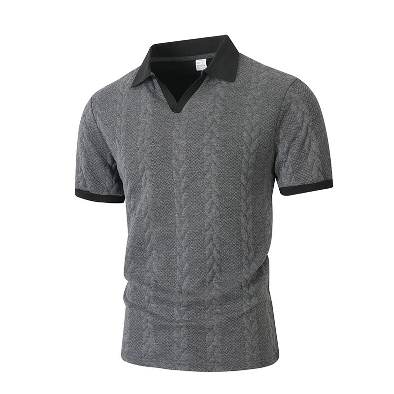 Patchwork Short-sleeved Solid-color Jacquard Casual Mens T-shirt - Image 10