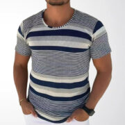 New Spring And Summer Striped Knitwear For Cross-border Men's Apparel, Crew Neck Short-sleeve Pullover Knit Undershirt For Men