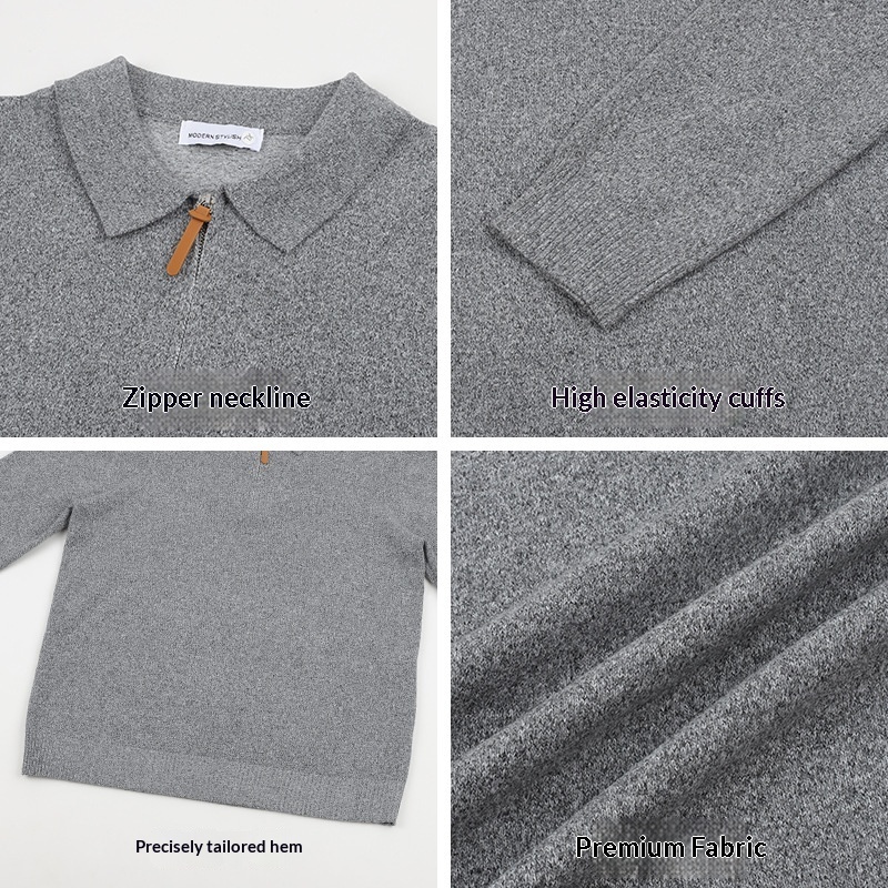 Lapel Knit Sweater With A Half-zip And Long Sleeves For Men - Image 2