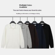 Striped Knitted Long-sleeve Mens Polo Shirt