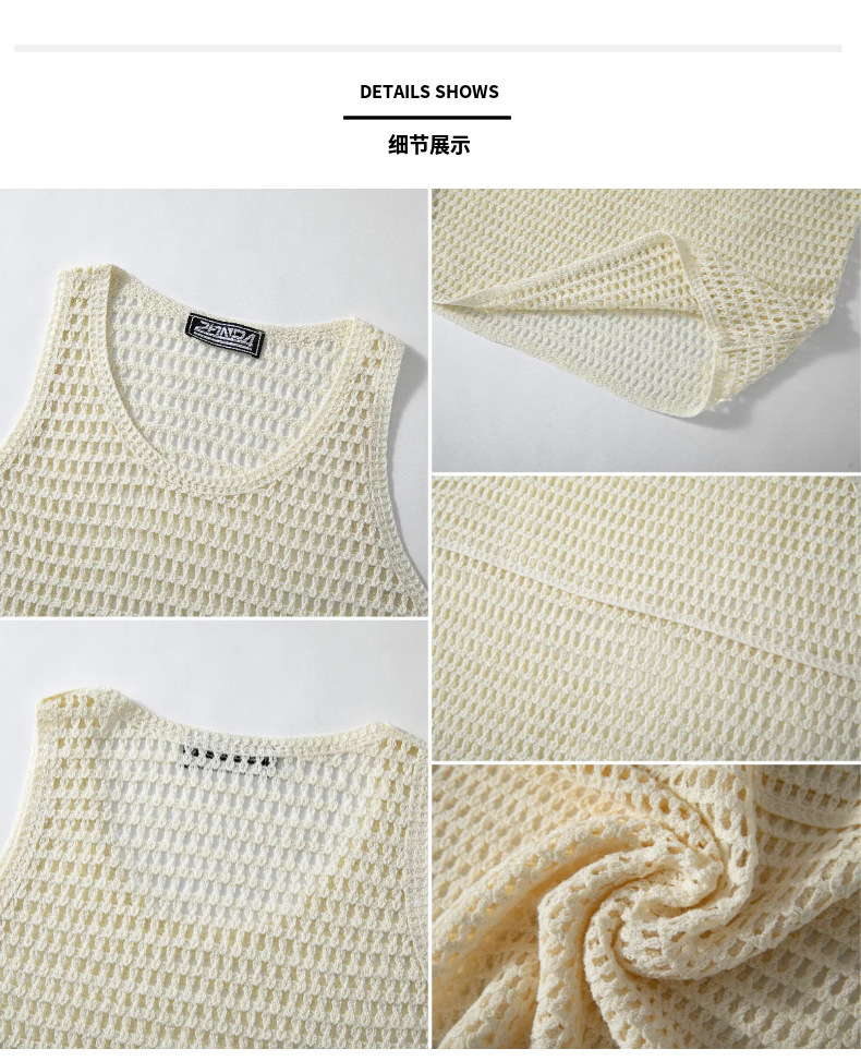Men's Vintage Lazy Knit Hollow Vest, Versatile Mesh Sleeveless Top For Fitness, Export Apparel For Men - Image 2