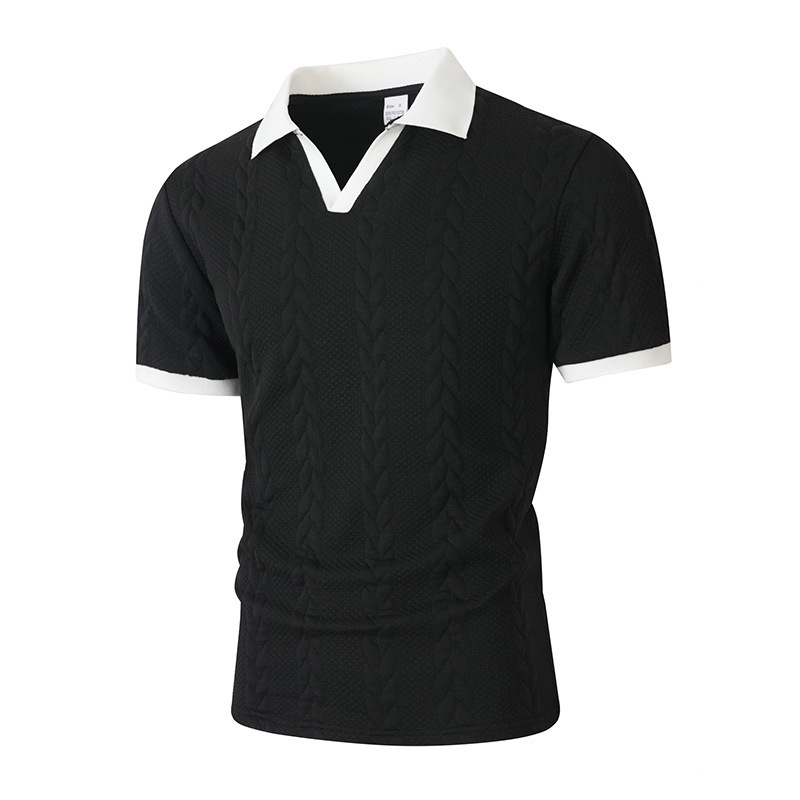 Patchwork Short-sleeved Solid-color Jacquard Casual Mens T-shirt - Image 2