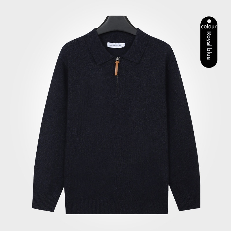 Lapel Knit Sweater With A Half-zip And Long Sleeves For Men - Image 5