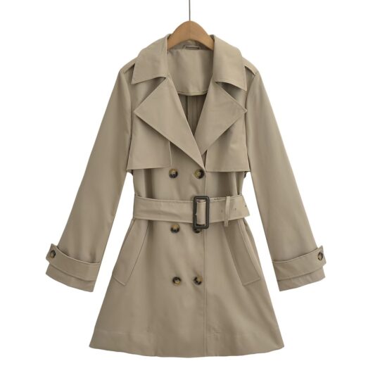 Loose-fit Belted Long Double-breasted Trench Coat For Women