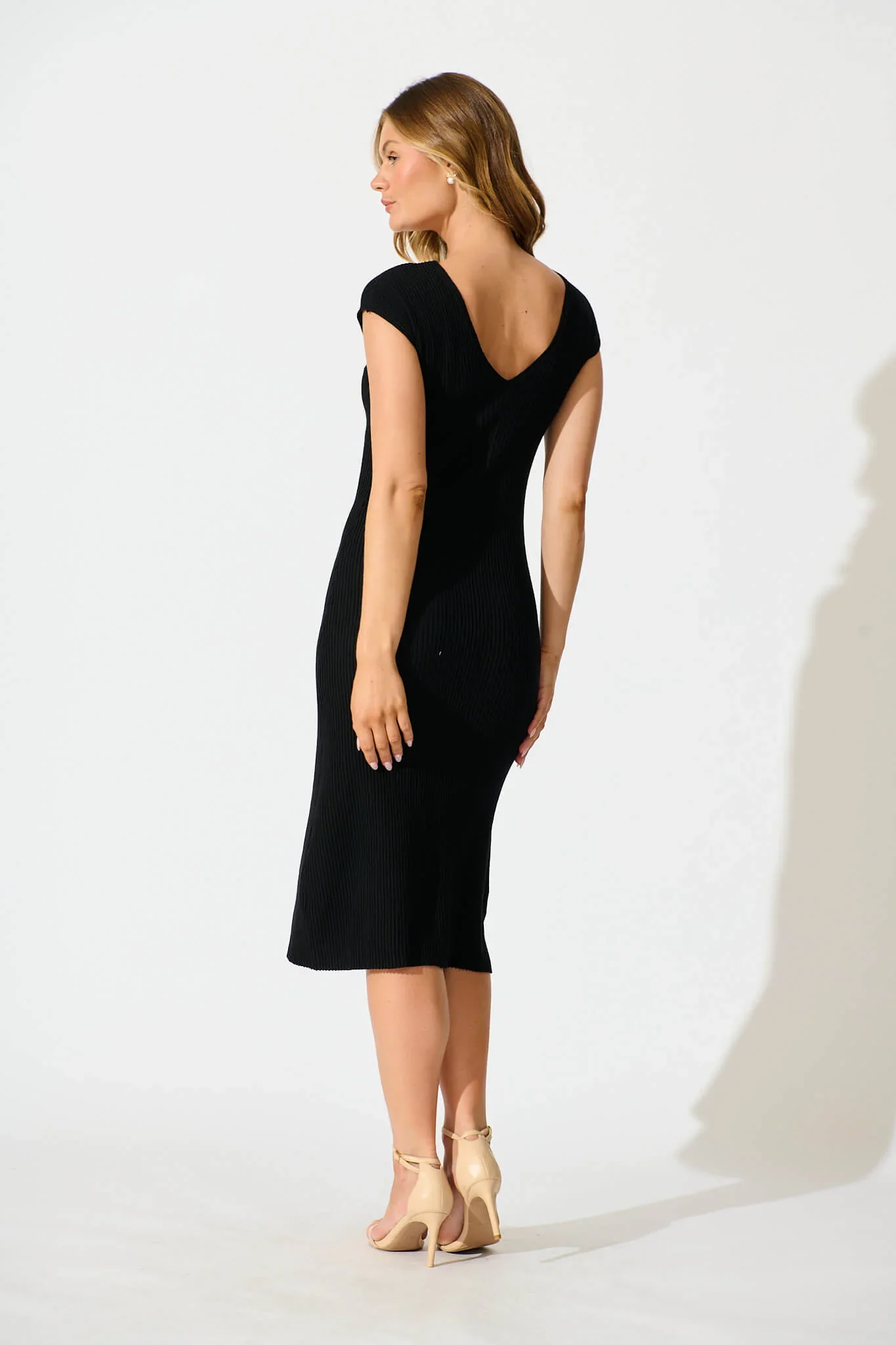 Evita Midi Knit Dress in Black - Image 4