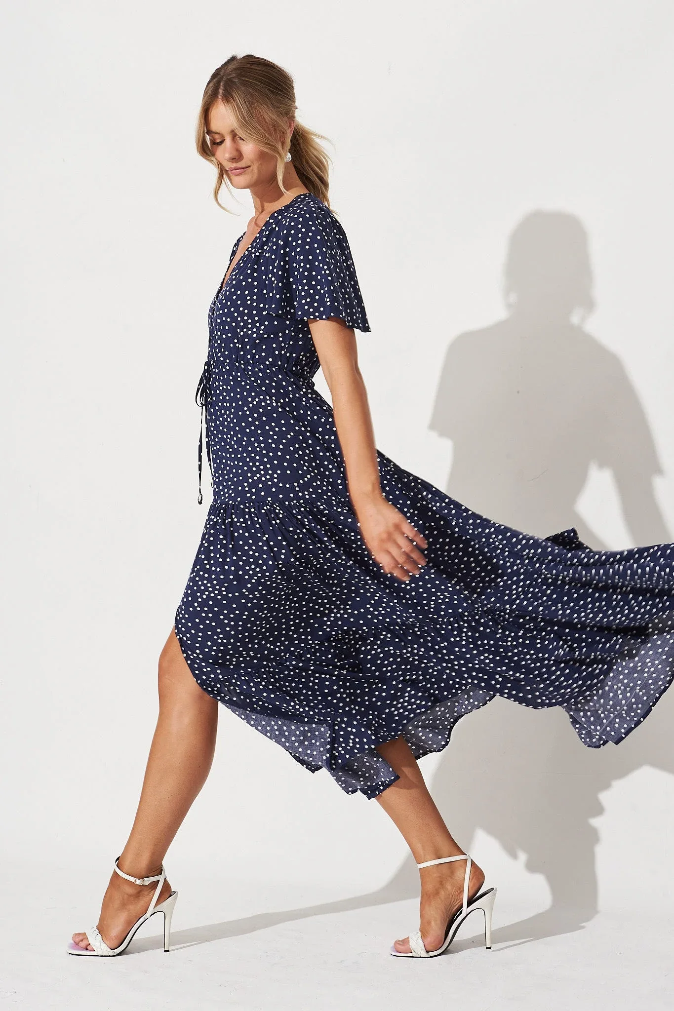 Violet Maxi Dress In Navy Spot - Image 3