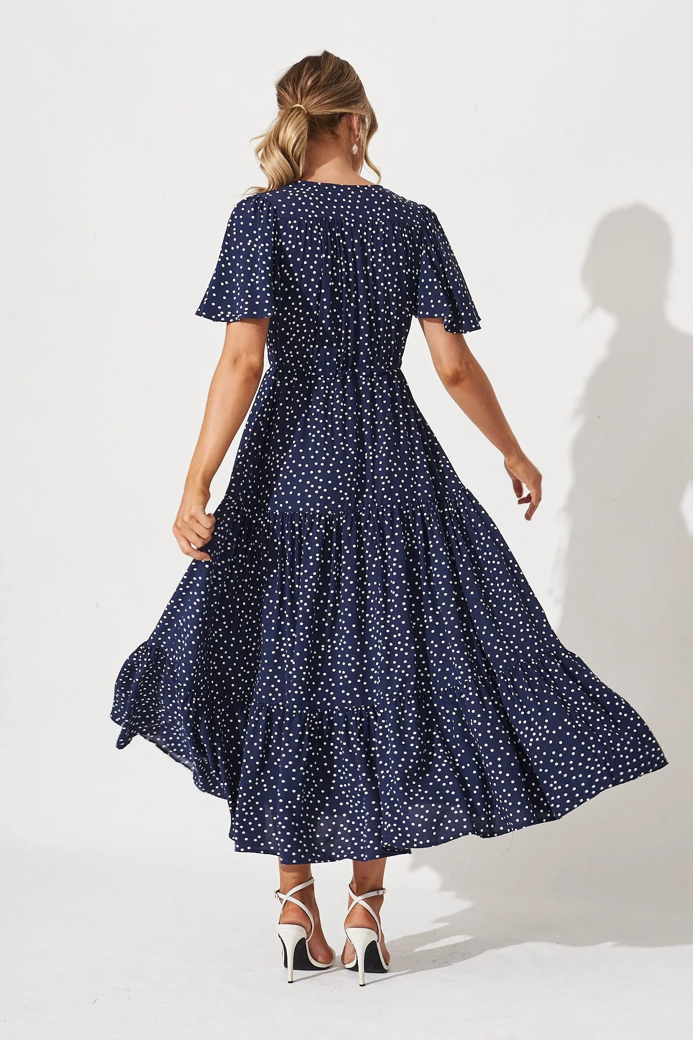Violet Maxi Dress In Navy Spot - Image 4