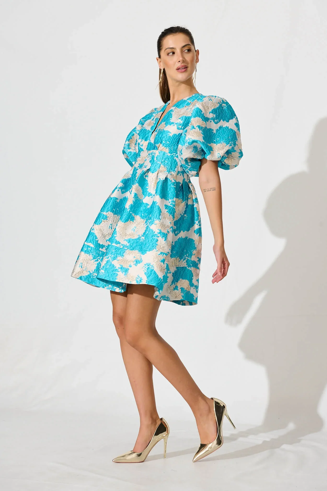 Paris Dream Dress – Gold Aqua Jacquard - Image 3