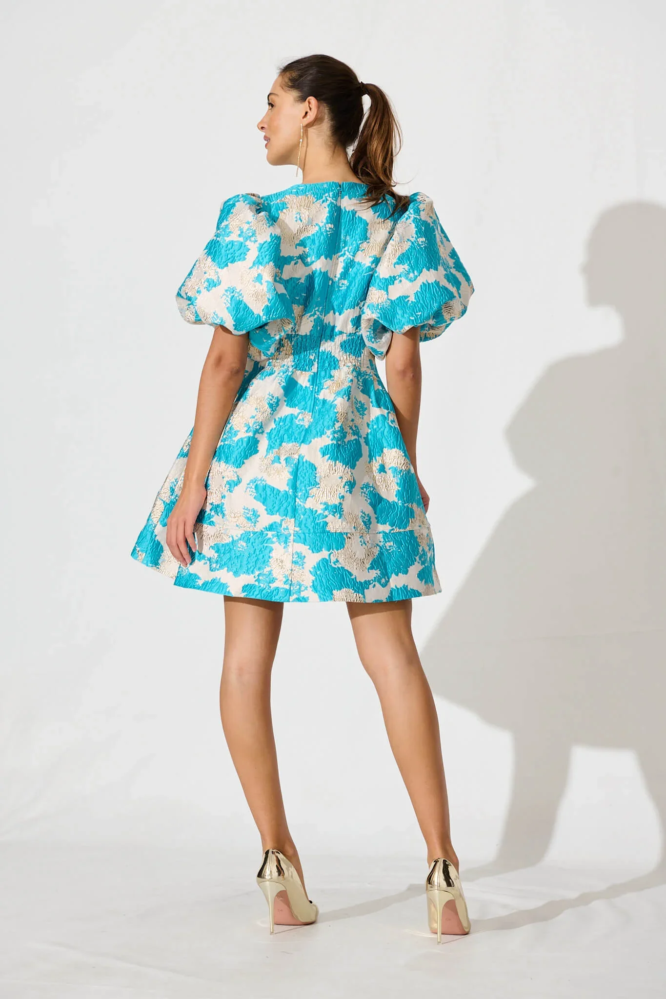 Paris Dream Dress – Gold Aqua Jacquard - Image 4
