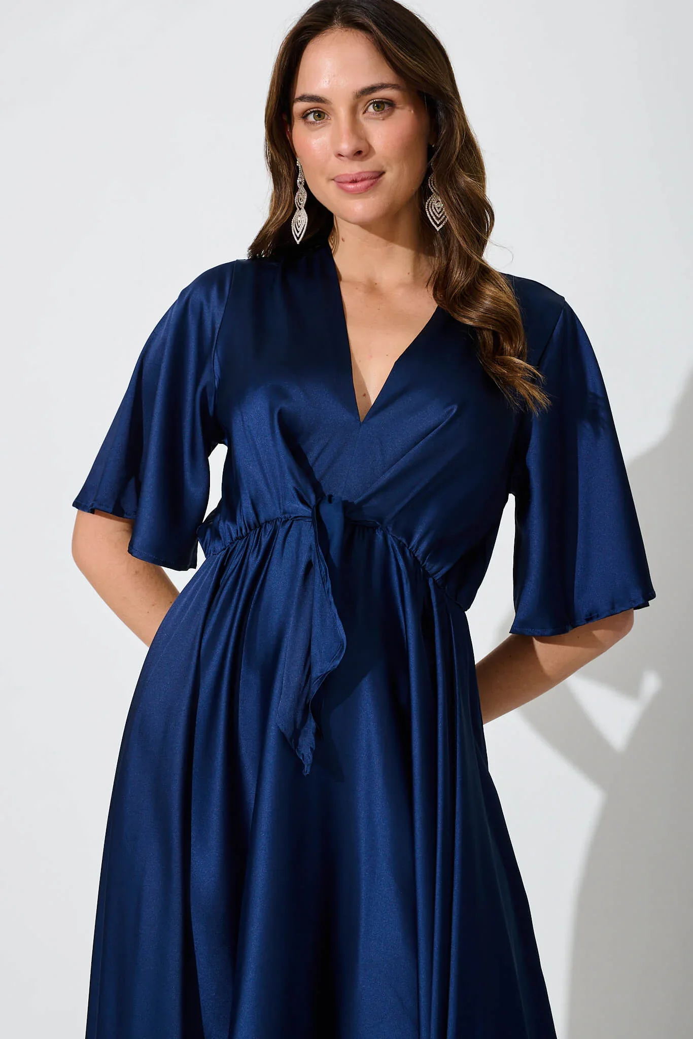 Helsinki Maxi Dress In Navy Satin - Image 2
