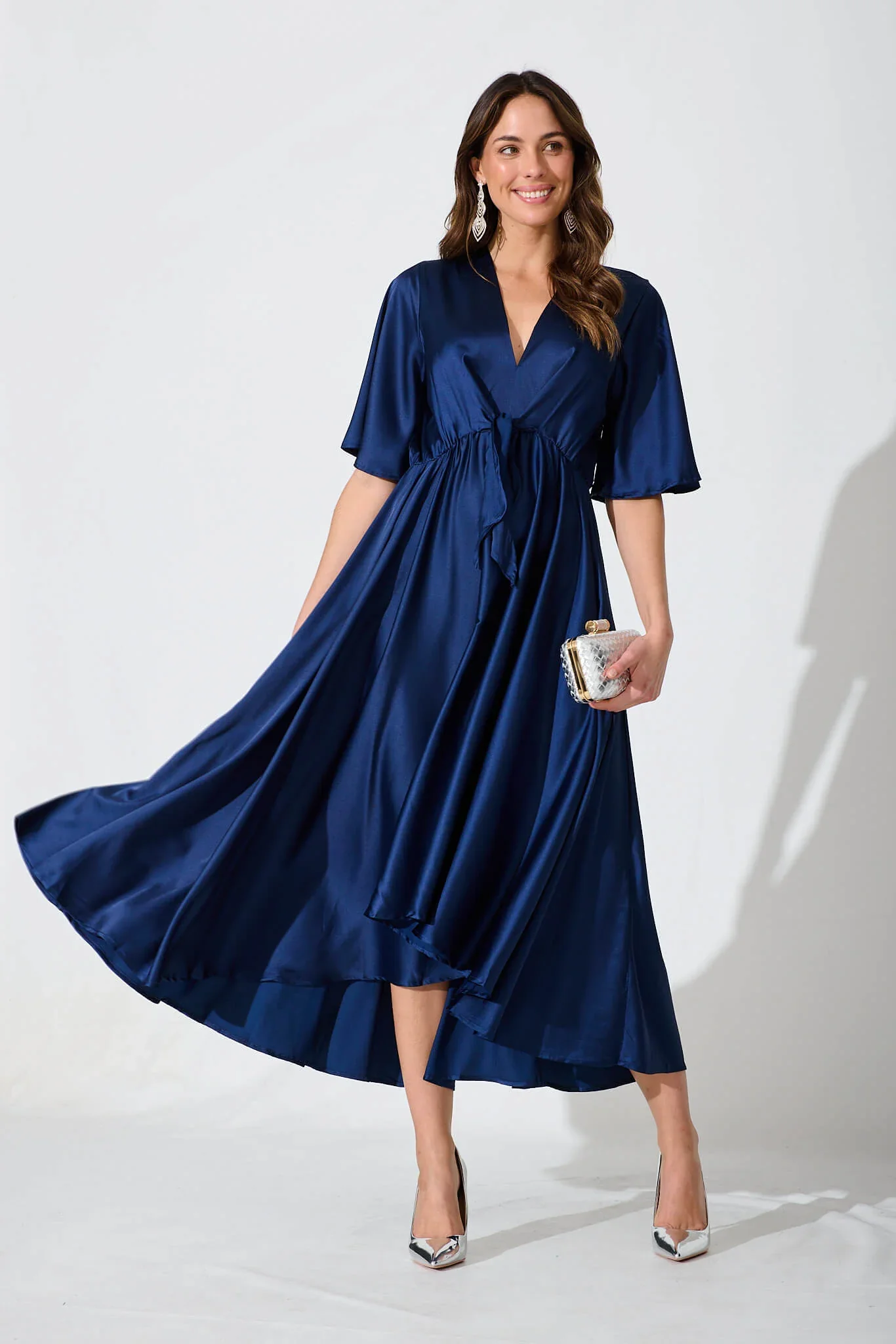 Helsinki Maxi Dress In Navy Satin - Image 3
