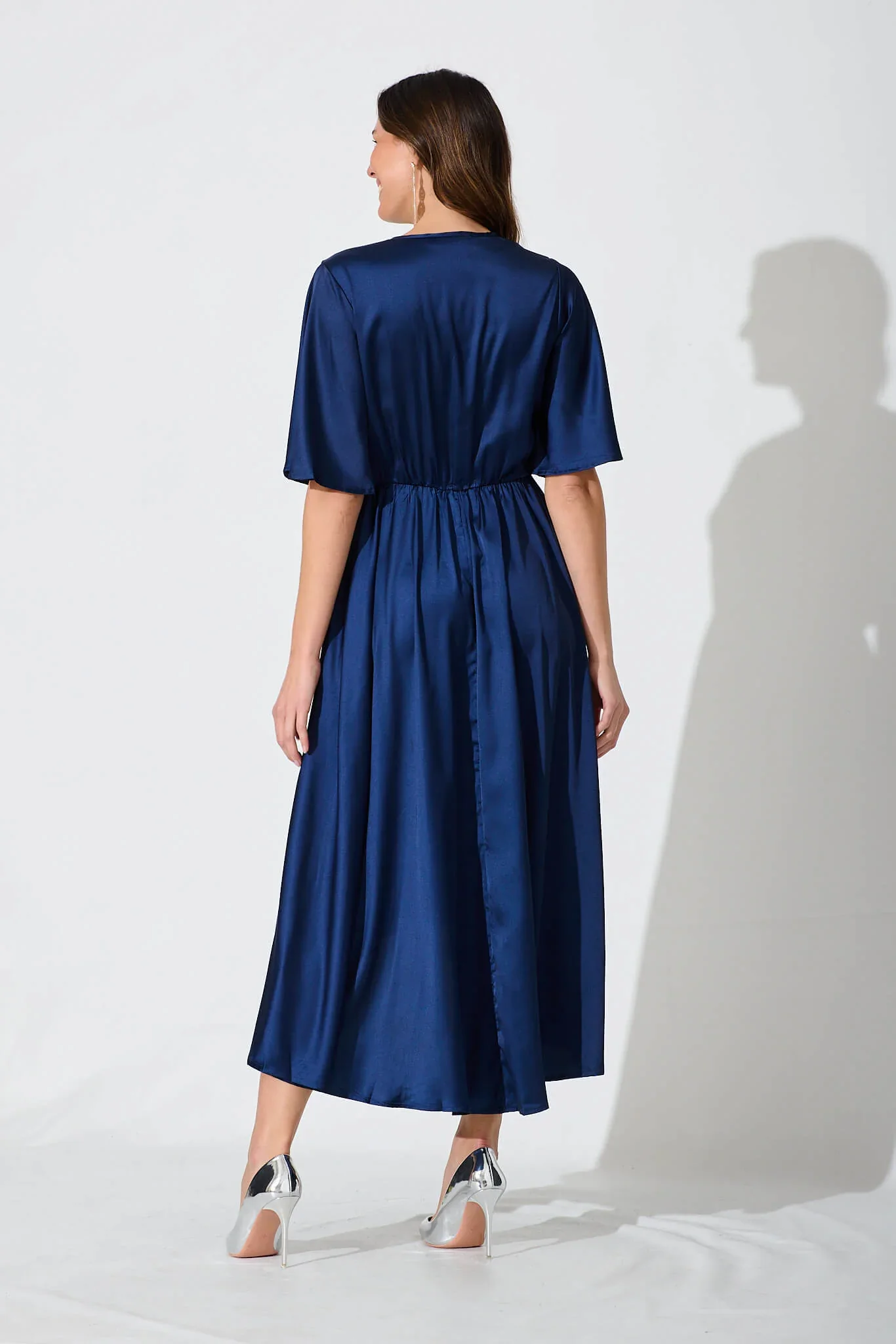 Helsinki Maxi Dress In Navy Satin - Image 4