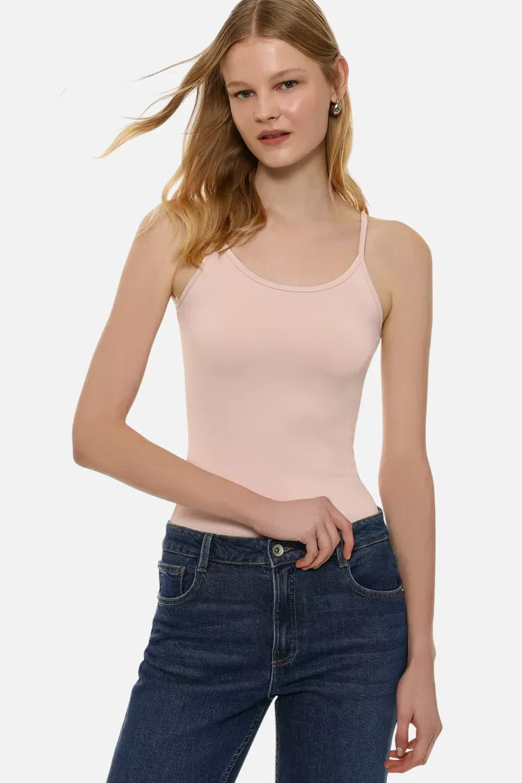 Stretch T-shirt with thin straps Pale Pink - Image 2