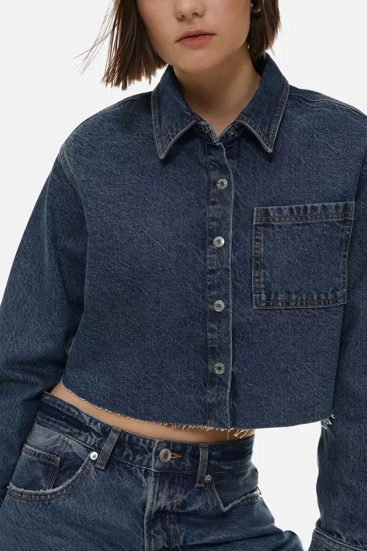 Cropped denim shirt - Image 4